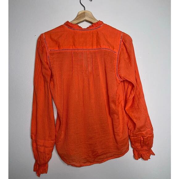 Faherty Willa Top Boho Blouse Emberglow Small Organic Cotton Semi-Sheer - Picture 7 of 7